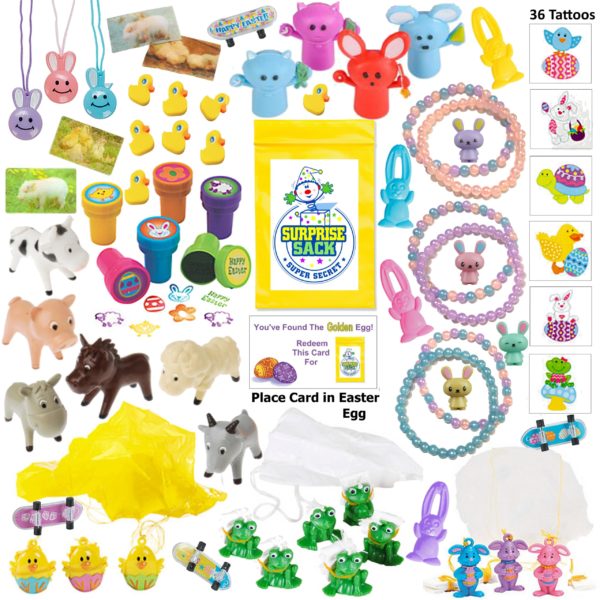 110+ Piece Easter Egg Stuffer/Filler (Small Toy Assortment of Bunnies, Frogs, Chicks, & More.)