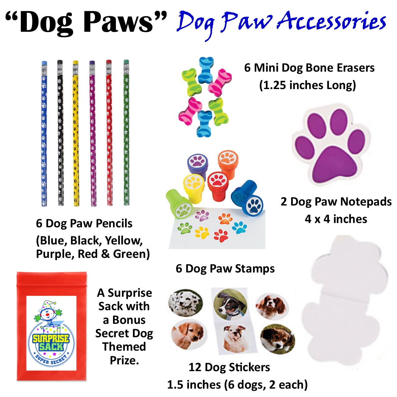 Dog Paws-Kids Designer Pencil Pouch Case with Coordinating Accessories