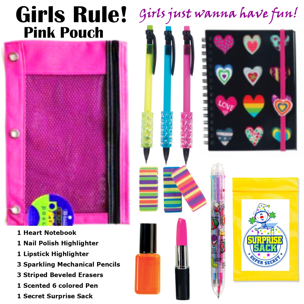 Girls Rule - Kids Themed Stationary Accessories-Pencils, Pens