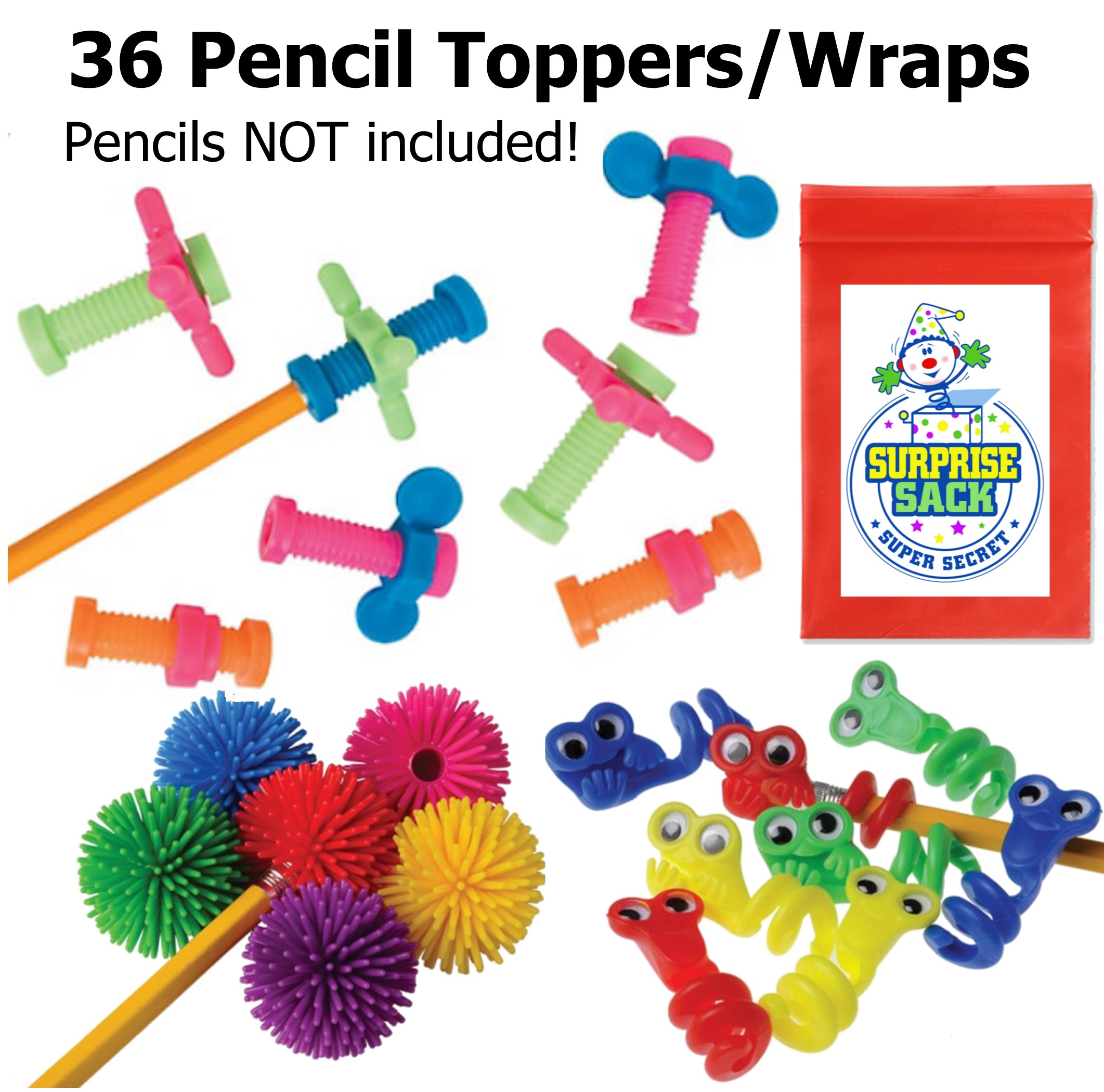 Triple Fidget Pencil Topper Pack 36 pc with 1 Super Secret Surprise Sack