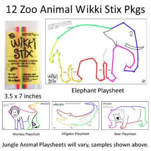 12 Wikki Stix and 12 Make a Zoo Sticker Sheets great for party favors, goody bag stuffers, or preschool crafts.